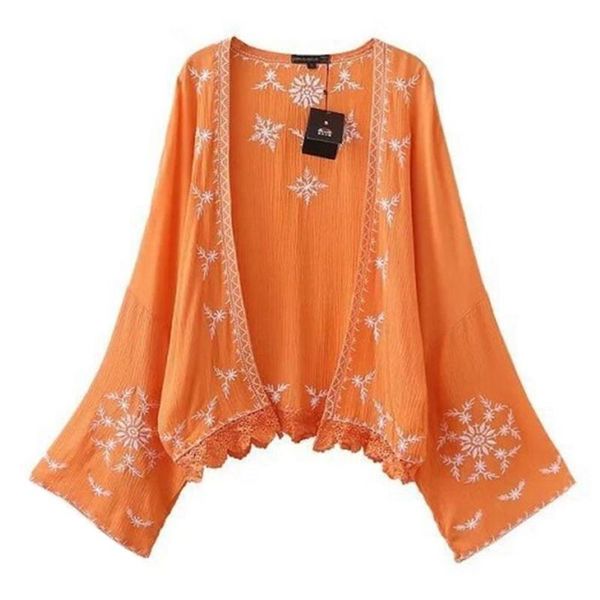2019 retro embroidery snow flower crochet lace hem cardigan kimono shirt orange women beach holiday blouse, White
2019 retro embroidery snow flower crochet lace hem cardigan kimono shirt orange women beach holiday blouse, White
