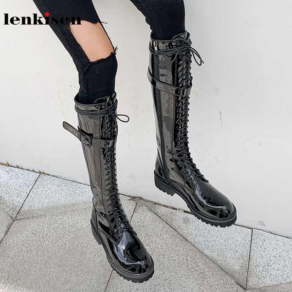lenkisen knight boots rock belt buckle straps cow leather round toe winter women keep warm lace up thigh high boots l29, Black
lenkisen knight boots rock belt buckle straps cow leather round toe winter women keep warm lace up thigh high boots l29, Black