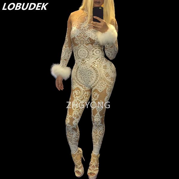 party nightclub women singer host stage outfit white lace printed feathers elastic jumpsuit leading dancer performance costume, Black;white
party nightclub women singer host stage outfit white lace printed feathers elastic jumpsuit leading dancer performance costume, Black;white