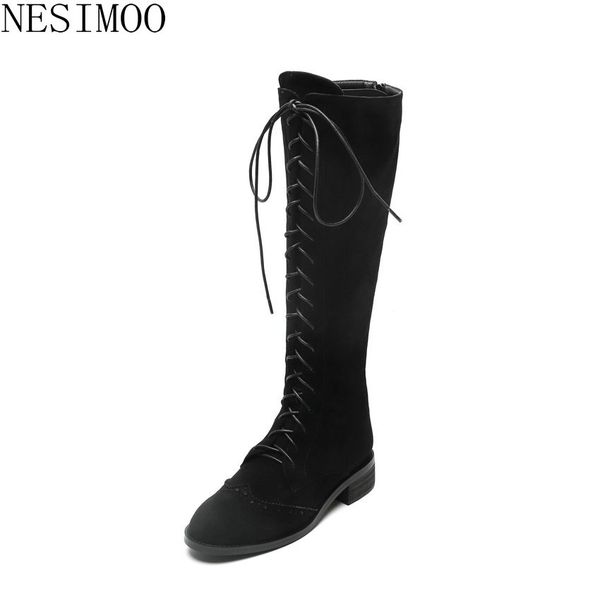 nesimoo 2019 women over simple and fashion flock the knee high boots black brown lace up square med heel shoes size 34-39
nesimoo 2019 women over simple and fashion flock the knee high boots black brown lace up square med heel shoes size 34-39