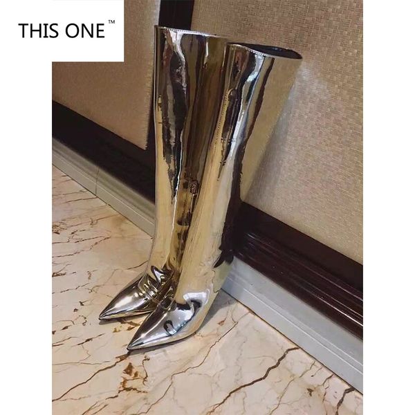 women pointed toe boots mirror effect boots slip on sliver patent leather knee high metallic leather shoes plus size 35-48, Black
women pointed toe boots mirror effect boots slip on sliver patent leather knee high metallic leather shoes plus size 35-48, Black