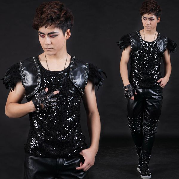 bar performing costumes rivet feathers ds guest host fashion and trends in the bright vest male mens sleeveless suit vest 2020, Black;white
bar performing costumes rivet feathers ds guest host fashion and trends in the bright vest male mens sleeveless suit vest 2020, Black;white