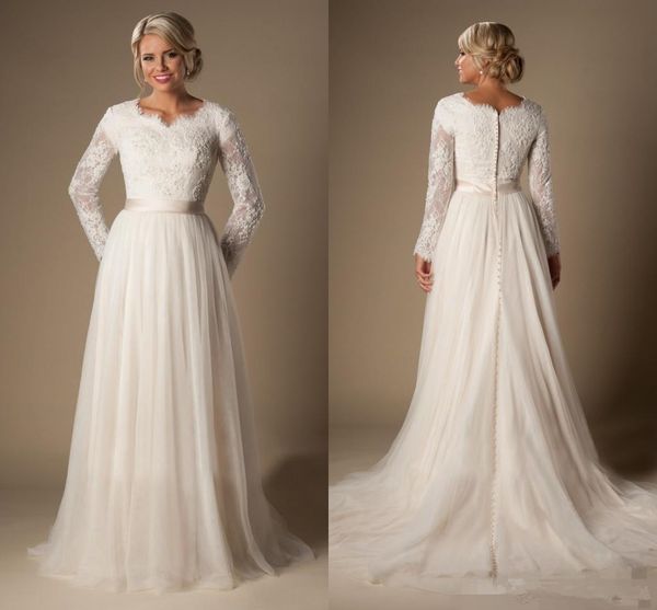 new modest a-line lace tulle temple wedding dresses long sleeves v-neck sheer sleeves trains buttons back bridal gown plus size arabic 85, White
new modest a-line lace tulle temple wedding dresses long sleeves v-neck sheer sleeves trains buttons back bridal gown plus size arabic 85, White