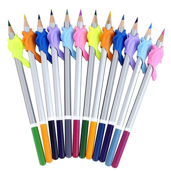 10pcs/set Pencil Grips Dolphin Children Pencil Holder Pen Writing Aid Grip Posture Correction Tool (10pcs Random Colour)