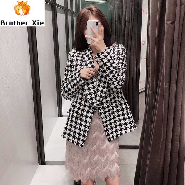 fashion houndstooth blazer women elegant tweed coat casual double breasted suit jacket long sleeve blazer female chaqueta mujer, White;black
fashion houndstooth blazer women elegant tweed coat casual double breasted suit jacket long sleeve blazer female chaqueta mujer, White;black