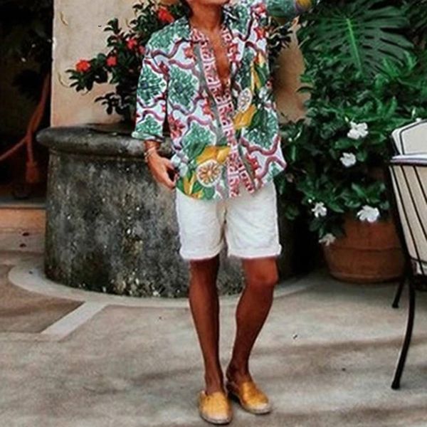 

MarchWind Brand Men Hawaiian Print Shirt Long Sleeve Button Loose Lapel Streetwear Retro Casual Shirts Men Tropical Vacation Blouse 5XL