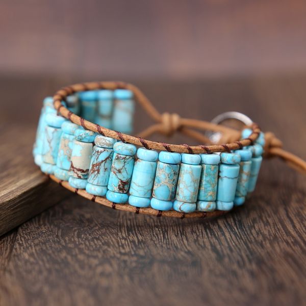 tennis 2021 blue stone bracelet handmade multi color natural tube beads leather wrap couples bracelets jewelry gifts, Golden;silver
tennis 2021 blue stone bracelet handmade multi color natural tube beads leather wrap couples bracelets jewelry gifts, Golden;silver