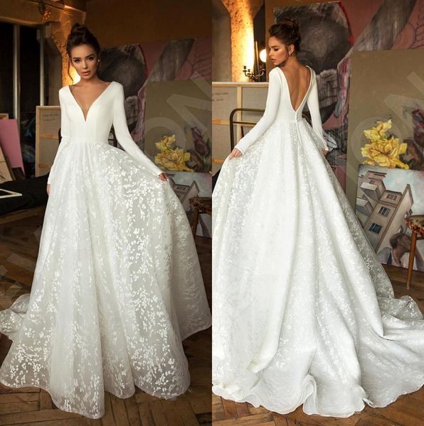betra deep v neck lace a line wedding dresses 2020 long sleeves satin backless sweep train bridal wedding gowns vestido de novia bc2474, White
betra deep v neck lace a line wedding dresses 2020 long sleeves satin backless sweep train bridal wedding gowns vestido de novia bc2474, White
