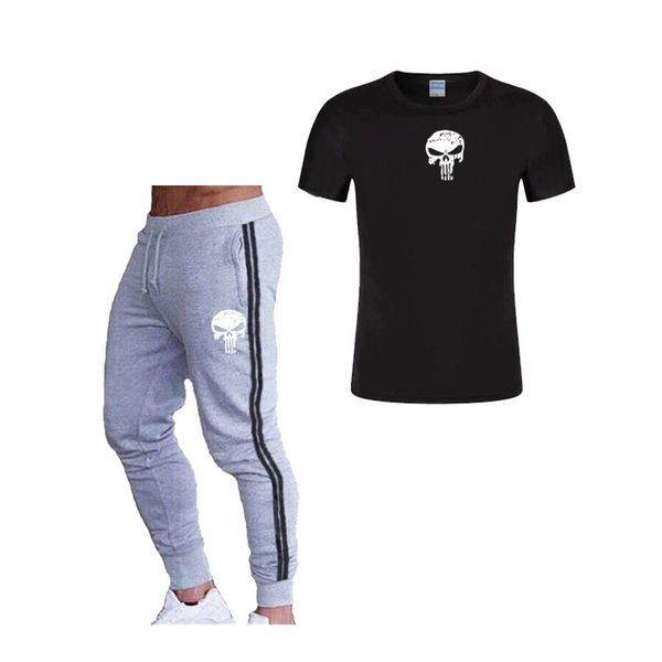 punisher running set mesh tight compression t shirt with black stripe cotton sweatpants gym jogging sets skull printed tracksuit, Black;blue
punisher running set mesh tight compression t shirt with black stripe cotton sweatpants gym jogging sets skull printed tracksuit, Black;blue