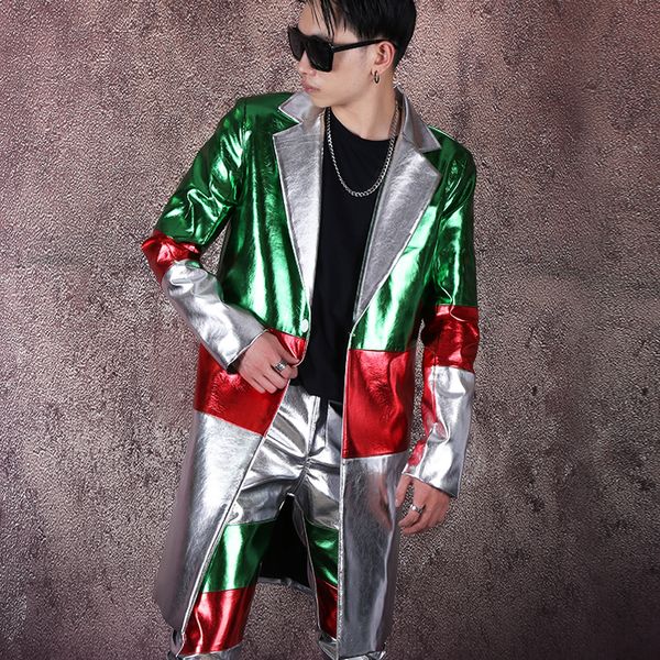men's fur & faux green red silver stitching pu leather jacket for male singer fashion stage casaco masculino clothing, Black
men's fur & faux green red silver stitching pu leather jacket for male singer fashion stage casaco masculino clothing, Black