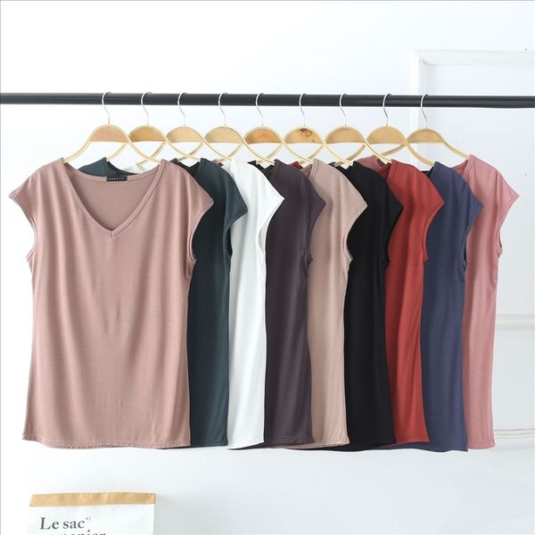 2019 solid color women's loose casual professional temperament thin simple v-neck sleeveless t-shirt ice, White
2019 solid color women's loose casual professional temperament thin simple v-neck sleeveless t-shirt ice, White