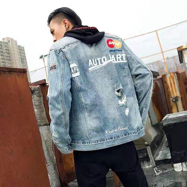 men's jean jacket streetwear hip hop flight jacket denim men brand ripped denim casual fashion print men, Black;brown
men's jean jacket streetwear hip hop flight jacket denim men brand ripped denim casual fashion print men, Black;brown