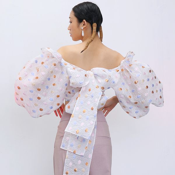 women's blouses & shirts deat 2021 summer fashion high waist slash neck white polka dot puff sleeve bow slim shirt women sb858
women's blouses & shirts deat 2021 summer fashion high waist slash neck white polka dot puff sleeve bow slim shirt women sb858