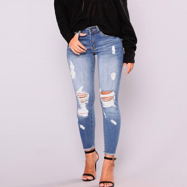 высокая талия женщин мода отбеленные рваные джинсы cotton denim тонкий stretch тощие брюки vintage джинсы femme, Blue
высокая талия женщин мода отбеленные рваные джинсы cotton denim тонкий stretch тощие брюки vintage джинсы femme, Blue