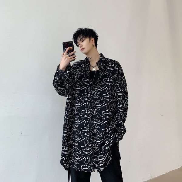 men shirt new long sleeve loose casual pattern print long shirt male streetwear hip hop dress stage show costumes, White;black
men shirt new long sleeve loose casual pattern print long shirt male streetwear hip hop dress stage show costumes, White;black