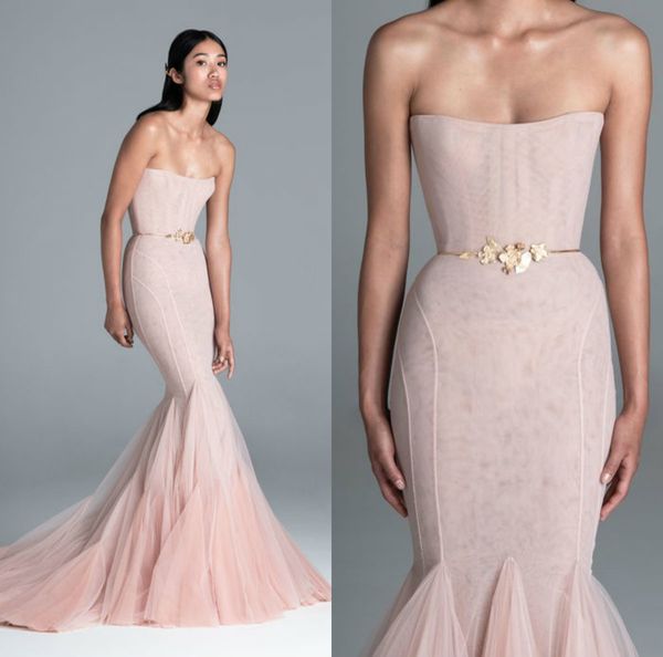 2020 paolo sebastian pink evening dresses strapless lace belt sash mermaid prom dress sweep train custom made formal gowns long, Black
2020 paolo sebastian pink evening dresses strapless lace belt sash mermaid prom dress sweep train custom made formal gowns long, Black