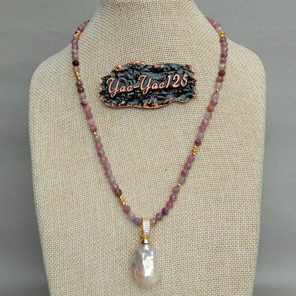 19'' natural 5mm red tourmalne necklace cultured white keshi pearl pendant, Silver
19'' natural 5mm red tourmalne necklace cultured white keshi pearl pendant, Silver