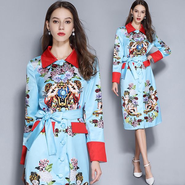 2019 new fashion runway women long sleeve angel floral-print vintage noble elegant single-breasted overcoat, Black
2019 new fashion runway women long sleeve angel floral-print vintage noble elegant single-breasted overcoat, Black