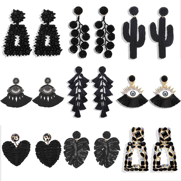 lady black beaded pendant drop earrings for women boho handmade black fringed tassel dangle statement earrings party gift, Silver
lady black beaded pendant drop earrings for women boho handmade black fringed tassel dangle statement earrings party gift, Silver