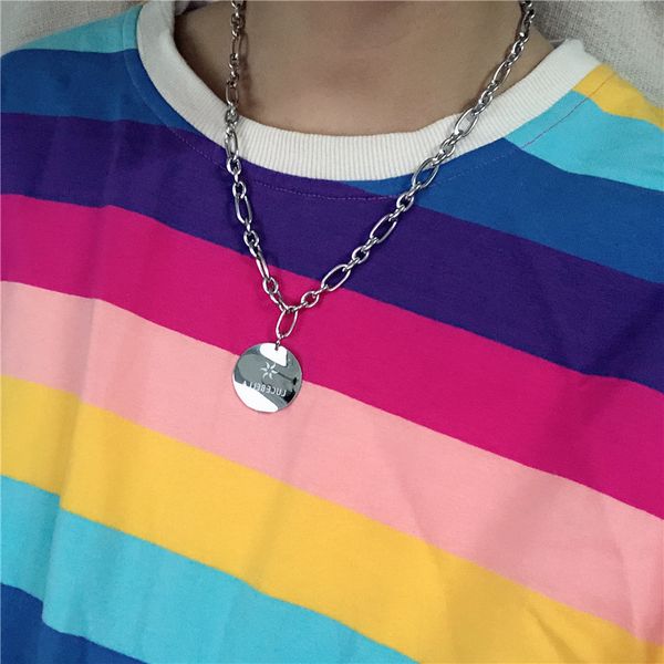 fashion net red flower letters titanium steel necklace female personality wave round card pendant clavicle neck chain sale, Silver
fashion net red flower letters titanium steel necklace female personality wave round card pendant clavicle neck chain sale, Silver