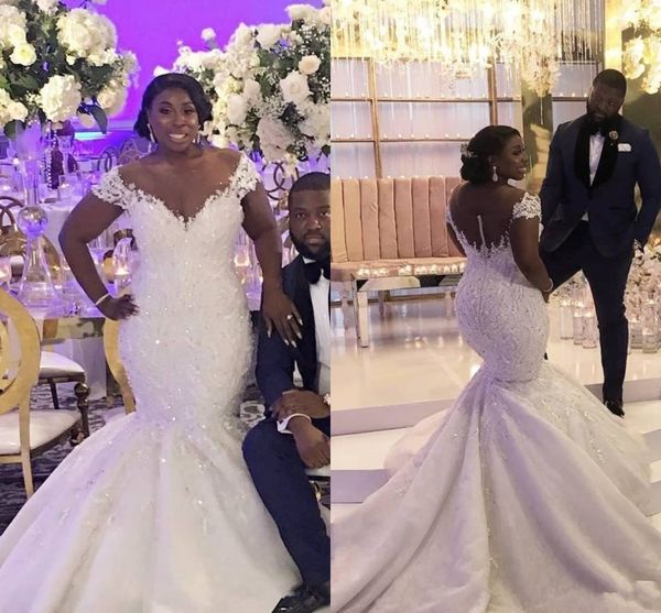 african mermaid wedding dresses 2020 illusion neck off shoulder lace appliques beaded sheer button back plus size court train bridal gowns, White
african mermaid wedding dresses 2020 illusion neck off shoulder lace appliques beaded sheer button back plus size court train bridal gowns, White