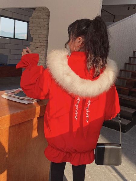 lovely christmas red ear cap tooling cotton-padded jacket new female long heavy hair with thick winter coat, Black
lovely christmas red ear cap tooling cotton-padded jacket new female long heavy hair with thick winter coat, Black
