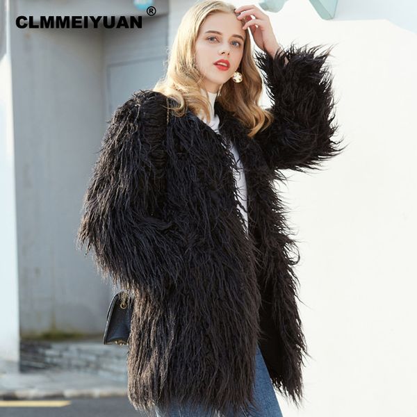 women's fur & faux elegant fluffy mongolia sheep coat 2021 winter fashion women long sleeve shaggy outerwears thicken warm overcoats fe, Black
women's fur & faux elegant fluffy mongolia sheep coat 2021 winter fashion women long sleeve shaggy outerwears thicken warm overcoats fe, Black
