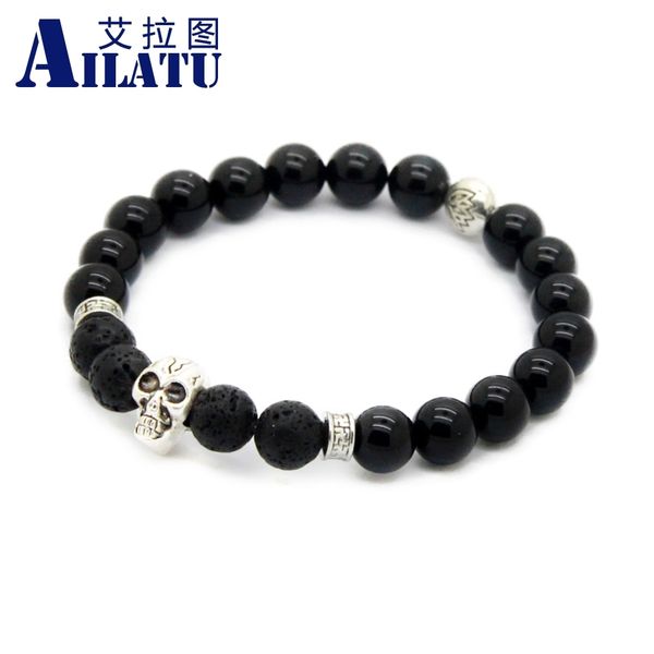 ailatu wholesale 10pcs/lot skull bracelet 8mm natural black lava stone beads jewelry gift for men and women, Golden;silver
ailatu wholesale 10pcs/lot skull bracelet 8mm natural black lava stone beads jewelry gift for men and women, Golden;silver