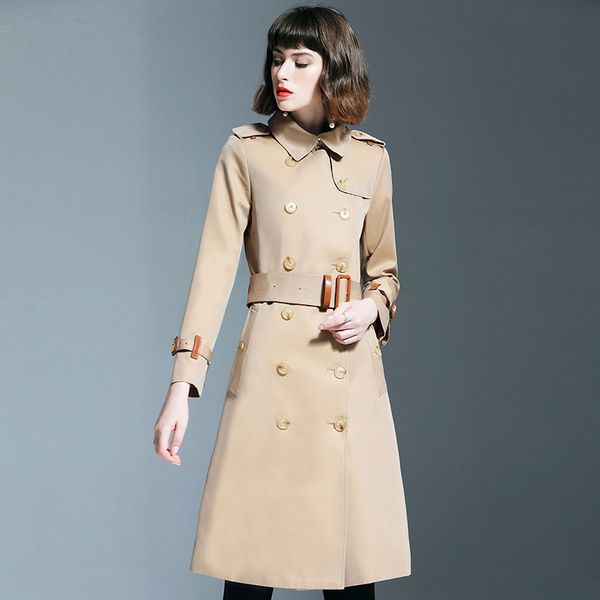long windbreaker female over the knee long 2019 autumn new noble temperament port wind loose khaki coat coat long trench coat, Tan;black
long windbreaker female over the knee long 2019 autumn new noble temperament port wind loose khaki coat coat long trench coat, Tan;black