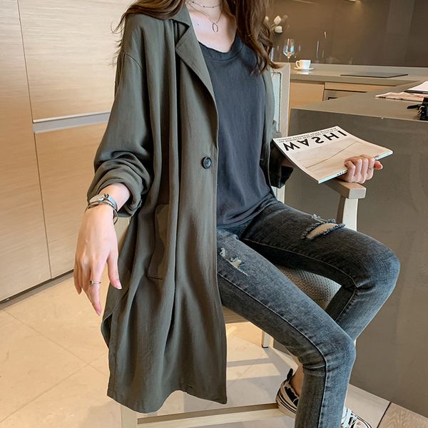 women trench long coat fashion lapel long sleeve button loose coats plus size windbreaker ladies solid color trench outerwear, Tan;black
women trench long coat fashion lapel long sleeve button loose coats plus size windbreaker ladies solid color trench outerwear, Tan;black