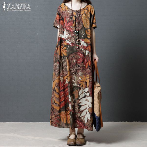 plus size kaftan linen dress women's sundress 2019 zanzea vintage print maxi dress female short sleeve summer vestidos robe 5xl, Black;gray 
plus size kaftan linen dress women's sundress 2019 zanzea vintage print maxi dress female short sleeve summer vestidos robe 5xl, Black;gray