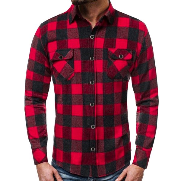 vogue men's casual slim plaid long sleeve pockets shirts beach blouse, White;black