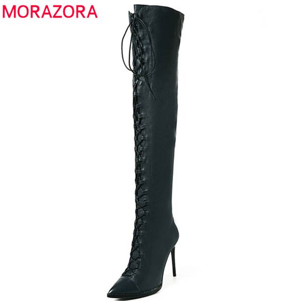 morazora 2020 new genuine leather boots women pointed toe autumn winter thigh high boots lace up thin heels over the knee, Black
morazora 2020 new genuine leather boots women pointed toe autumn winter thigh high boots lace up thin heels over the knee, Black