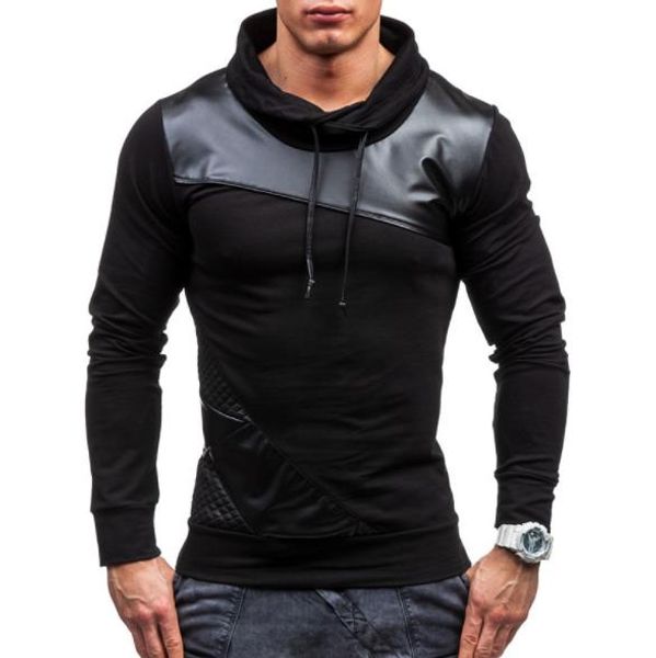 leather panelled mens tshirts casual slim long sleeved high collar t shirts fashion mens tees, White;black
leather panelled mens tshirts casual slim long sleeved high collar t shirts fashion mens tees, White;black