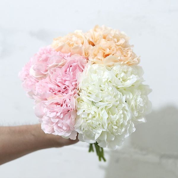 

5 head rose pink silk peony artificial flowers hydrangea bridal bouquet for wedding home decoration party fake flower faux