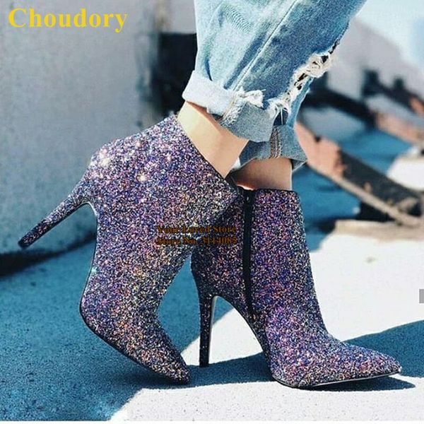 choudory bling bling purple sequined ankle boots stiletto heels pointed toe shining glitter booties paillette wedding shoes pump, Black
choudory bling bling purple sequined ankle boots stiletto heels pointed toe shining glitter booties paillette wedding shoes pump, Black