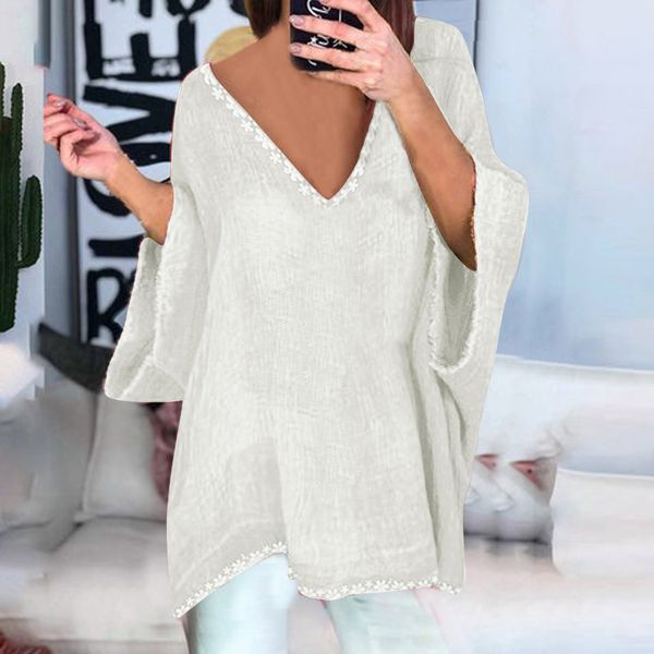 summer casual women solid chic elegant irregular v-neck batwing sleeve plus pullover shirts, White
summer casual women solid chic elegant irregular v-neck batwing sleeve plus pullover shirts, White