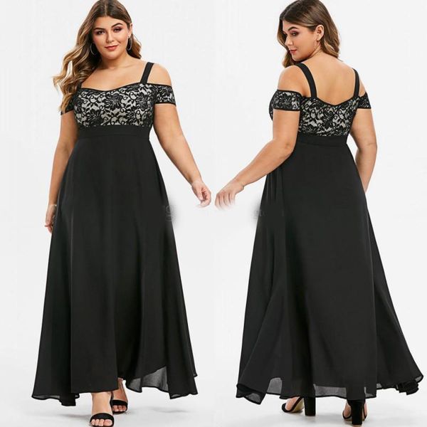 lace plus size prom dresses off the shoulder neck empire waist evening gowns a line ankle length chiffon formal dress, Black
lace plus size prom dresses off the shoulder neck empire waist evening gowns a line ankle length chiffon formal dress, Black