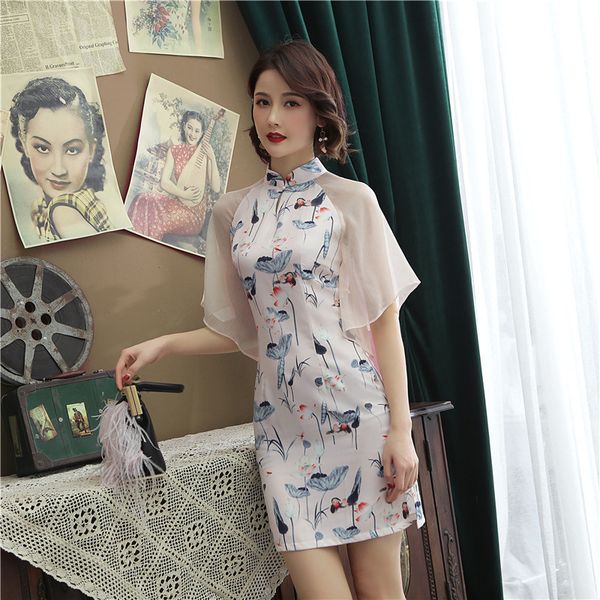 summer fashion short cheongsam modern white slim qi pao women chinese traditional clothing chinoise daily dress qipao, Red