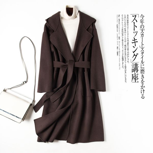 autumn and winter new 100% wool double-sided woolen coat female long section thick loose hooded cashmere jacket, Black
autumn and winter new 100% wool double-sided woolen coat female long section thick loose hooded cashmere jacket, Black