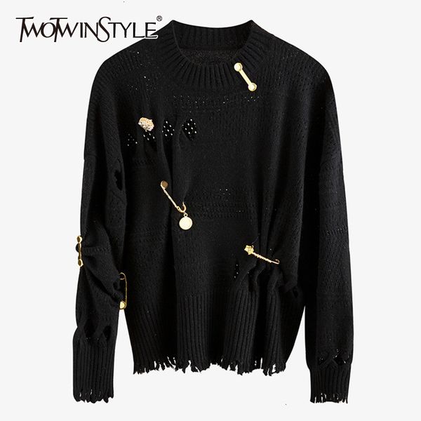 twotwinstyle patchwork pins hollow out sweaters female o neck long sleeve irregular hem asymmetrical sweater women fashion tide, White;black
twotwinstyle patchwork pins hollow out sweaters female o neck long sleeve irregular hem asymmetrical sweater women fashion tide, White;black