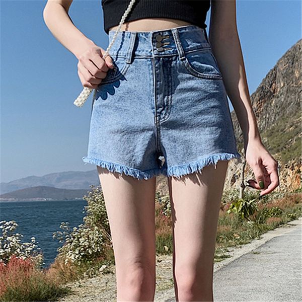 summer high waisted wide leg denim shorts ladies loose tassel short jeans women korea was thin shorts, Blue
summer high waisted wide leg denim shorts ladies loose tassel short jeans women korea was thin shorts, Blue