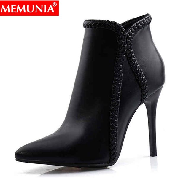 memunia plus size 34-48 new women boots pointed toe high heels black ankle boots pu leather spring autumn shoes