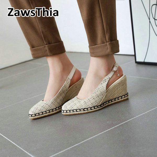 zawsthia 2020 summer plaid tweed checked woman shoes platform wedges high heels slingback sandals women wedges espadrilles femme, Black
zawsthia 2020 summer plaid tweed checked woman shoes platform wedges high heels slingback sandals women wedges espadrilles femme, Black