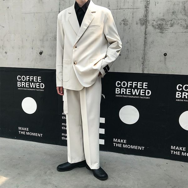 men 2pcs suits sets (jacket+pant) male vintage streetwear hip hop loose business casual suit coat blazer straight belt pant, White;black
men 2pcs suits sets (jacket+pant) male vintage streetwear hip hop loose business casual suit coat blazer straight belt pant, White;black