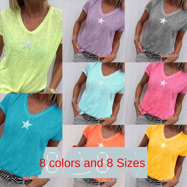 2020 women's star printing solid color large size casual v-neck short stars sleeve 2020 women's star printing solid color large si, White
2020 women's star printing solid color large size casual v-neck short stars sleeve 2020 women's star printing solid color large si, White