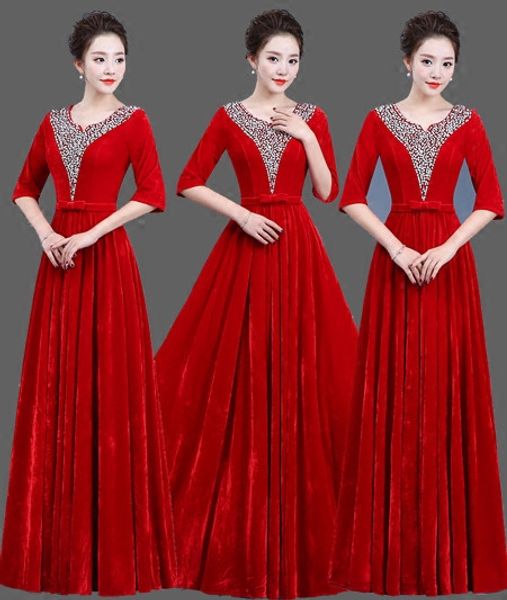 gold velvet chorus dress costume female dress new slim middle-aged choir command service, Black;red
gold velvet chorus dress costume female dress new slim middle-aged choir command service, Black;red