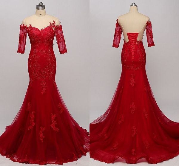 red lace half sleeve evening formal dresses women 2020 u open back bateau applique beaded mermaid prom dress vestidos de festia long, Black;red
red lace half sleeve evening formal dresses women 2020 u open back bateau applique beaded mermaid prom dress vestidos de festia long, Black;red