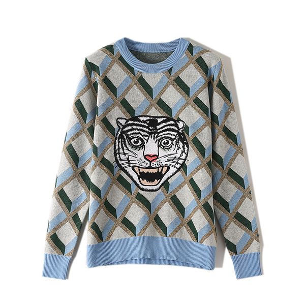women's sweater 2019 autumn new explosions lattice tiger head embroidery long-sleeved sweater pullover jacket women's jacket szie, White;black
women's sweater 2019 autumn new explosions lattice tiger head embroidery long-sleeved sweater pullover jacket women's jacket szie, White;black