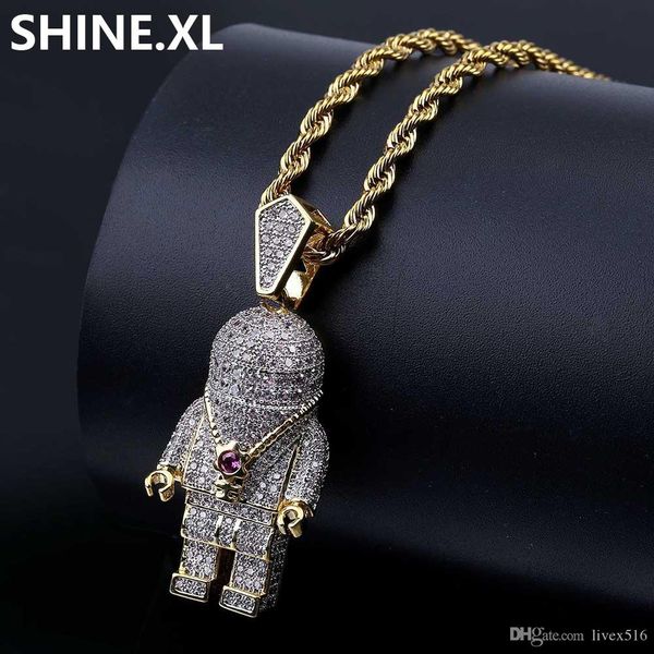 hip hop gold color plated spaceman necklace micro pave zircon iced out astronaut pendant necklace for men, Silver
hip hop gold color plated spaceman necklace micro pave zircon iced out astronaut pendant necklace for men, Silver